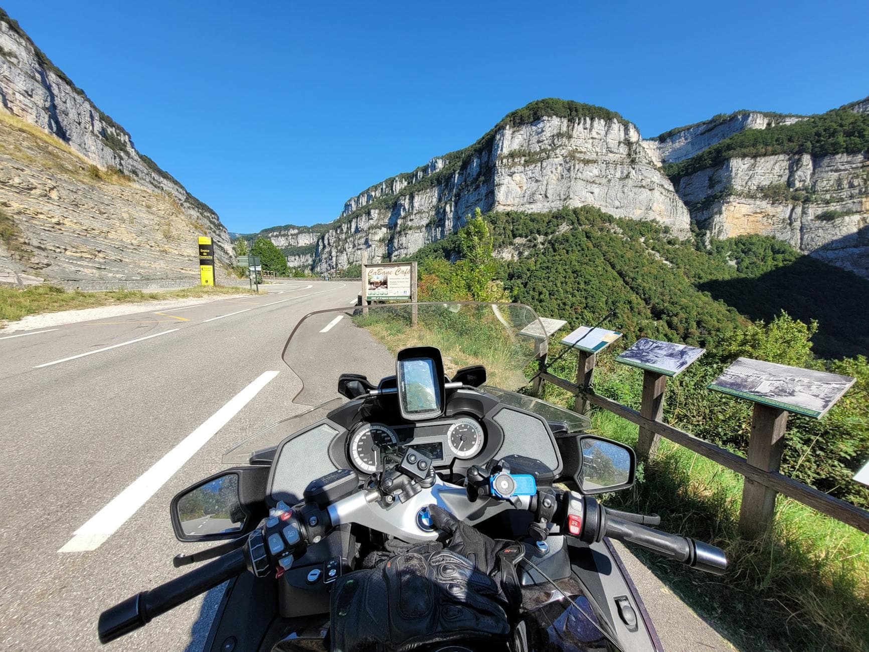 Captivating view of Vercors cliffs from a motorcycle ride in France.